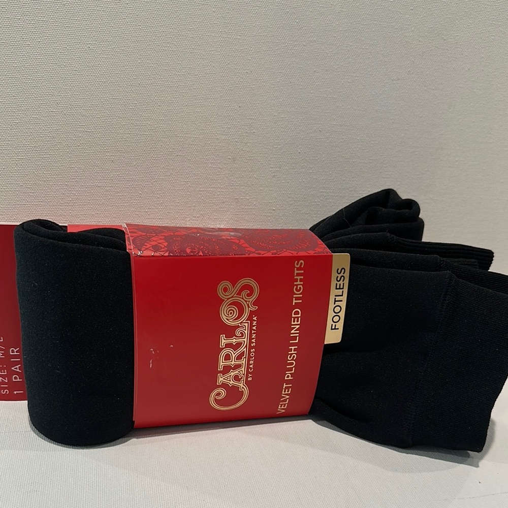 CARLOS by Carlos Santana 1 Pair of Black Velvet Plush Lined Footless Tights.